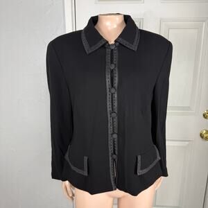 Escada Women's Jacket 42 Large Blazer Black Rayon Career Designer Button OO20